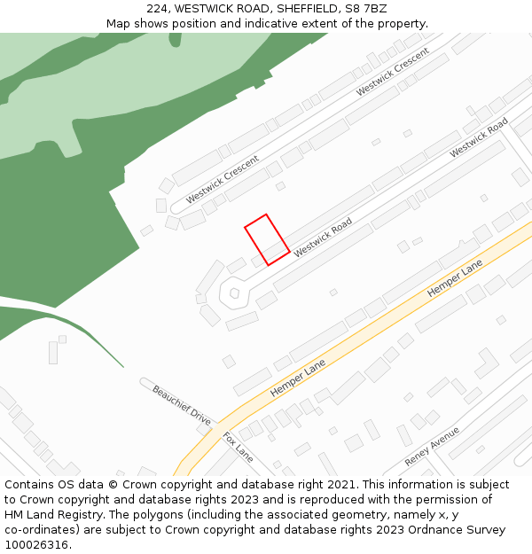 224, WESTWICK ROAD, SHEFFIELD, S8 7BZ: Location map and indicative extent of plot