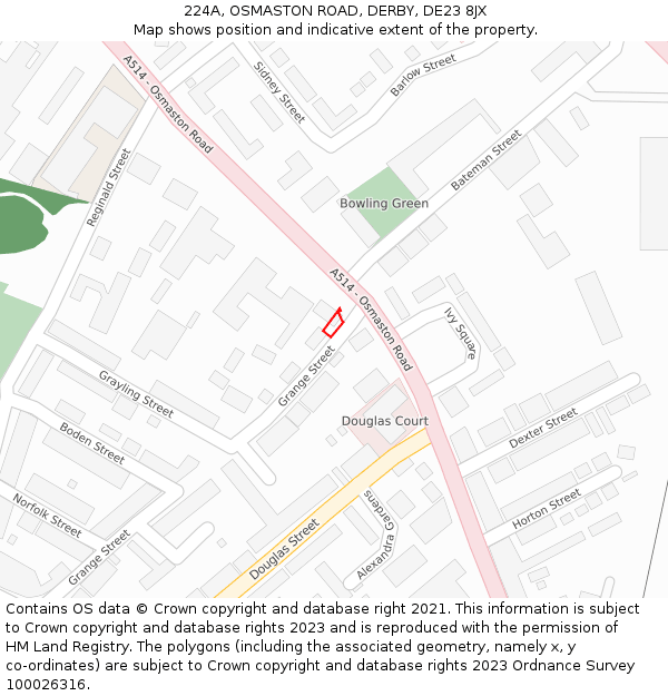 224A, OSMASTON ROAD, DERBY, DE23 8JX: Location map and indicative extent of plot