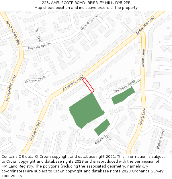 225, AMBLECOTE ROAD, BRIERLEY HILL, DY5 2PR: Location map and indicative extent of plot