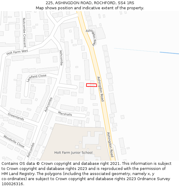 225, ASHINGDON ROAD, ROCHFORD, SS4 1RS: Location map and indicative extent of plot