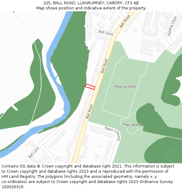 225, BALL ROAD, LLANRUMNEY, CARDIFF, CF3 4JE: Location map and indicative extent of plot