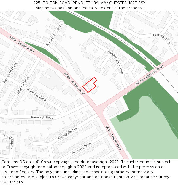 225, BOLTON ROAD, PENDLEBURY, MANCHESTER, M27 8SY: Location map and indicative extent of plot