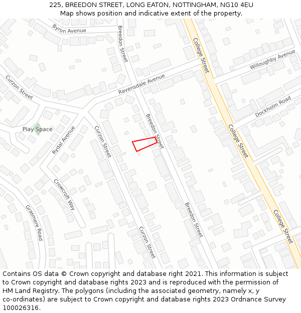 225, BREEDON STREET, LONG EATON, NOTTINGHAM, NG10 4EU: Location map and indicative extent of plot