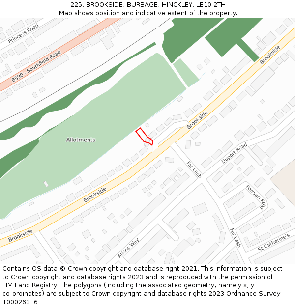 225, BROOKSIDE, BURBAGE, HINCKLEY, LE10 2TH: Location map and indicative extent of plot