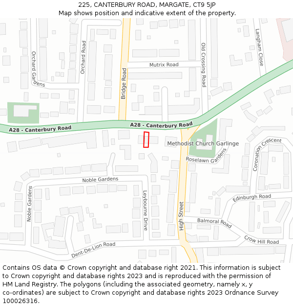 225, CANTERBURY ROAD, MARGATE, CT9 5JP: Location map and indicative extent of plot