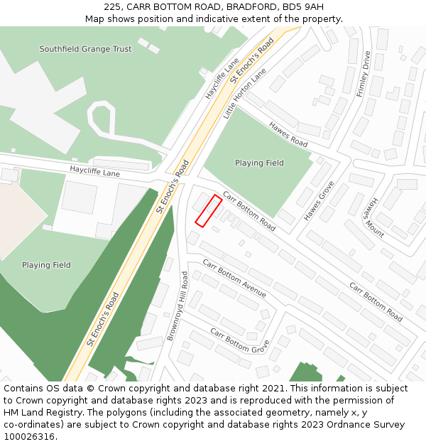 225, CARR BOTTOM ROAD, BRADFORD, BD5 9AH: Location map and indicative extent of plot