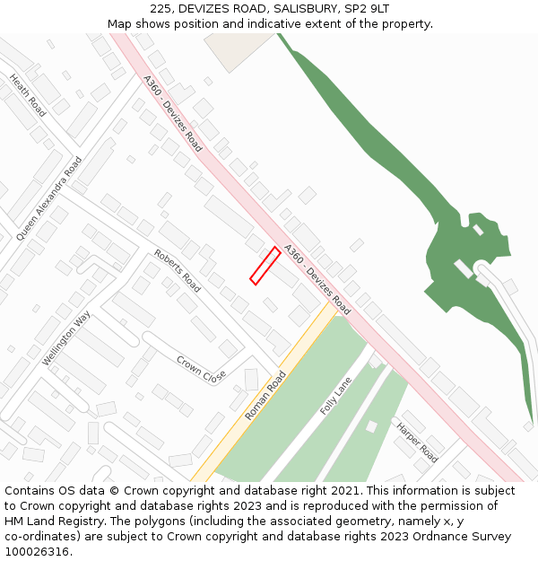 225, DEVIZES ROAD, SALISBURY, SP2 9LT: Location map and indicative extent of plot