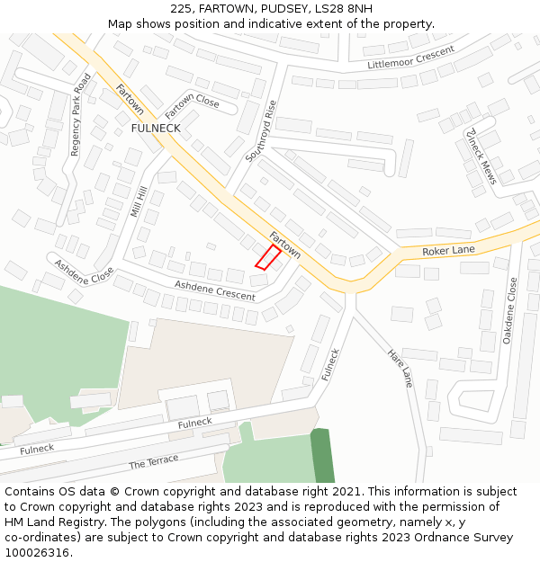 225, FARTOWN, PUDSEY, LS28 8NH: Location map and indicative extent of plot