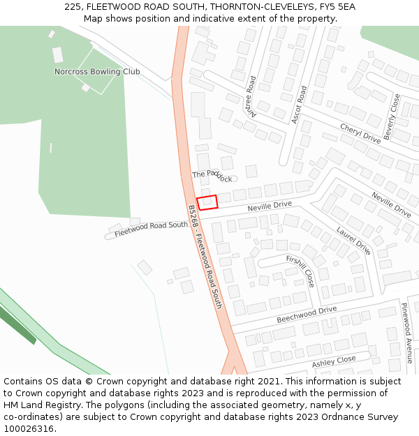 225, FLEETWOOD ROAD SOUTH, THORNTON-CLEVELEYS, FY5 5EA: Location map and indicative extent of plot