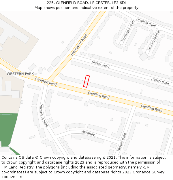 225, GLENFIELD ROAD, LEICESTER, LE3 6DL: Location map and indicative extent of plot