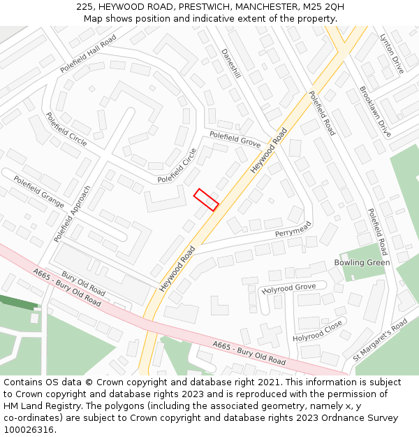 225, HEYWOOD ROAD, PRESTWICH, MANCHESTER, M25 2QH: Location map and indicative extent of plot