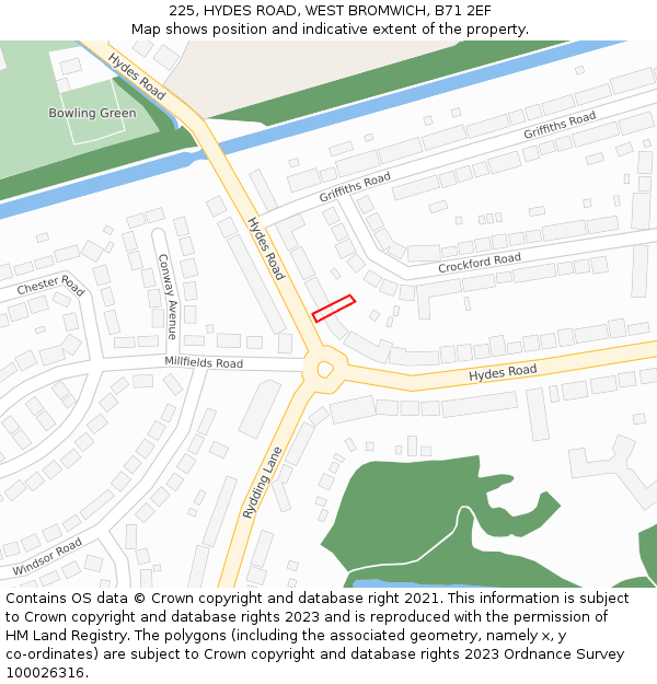 225, HYDES ROAD, WEST BROMWICH, B71 2EF: Location map and indicative extent of plot