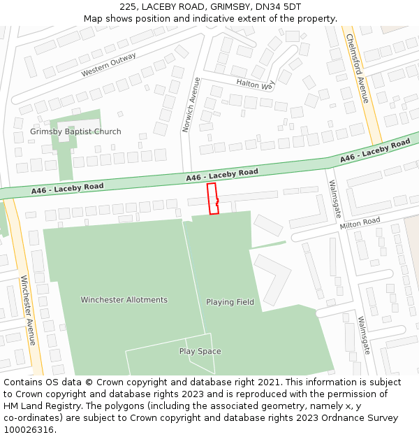 225, LACEBY ROAD, GRIMSBY, DN34 5DT: Location map and indicative extent of plot