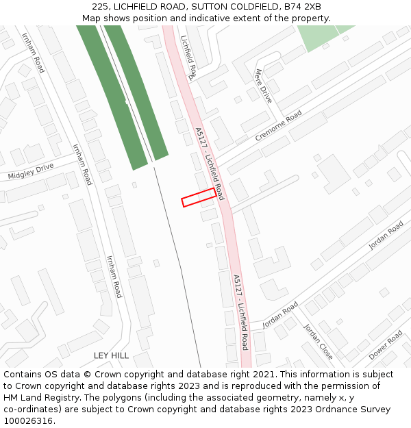 225, LICHFIELD ROAD, SUTTON COLDFIELD, B74 2XB: Location map and indicative extent of plot