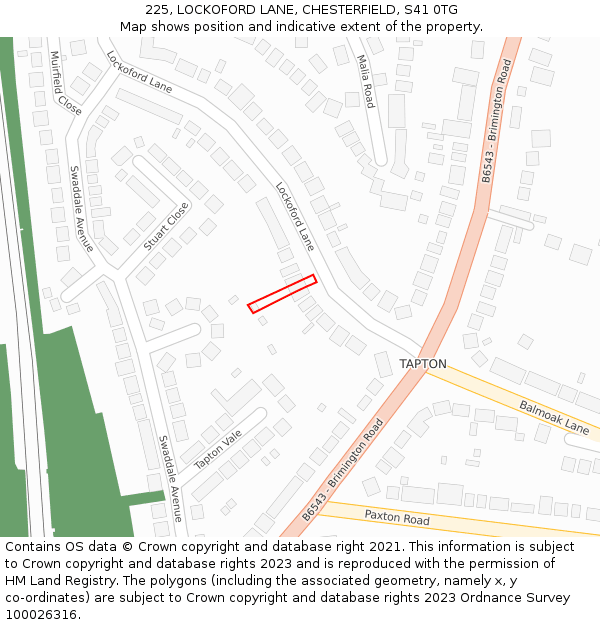 225, LOCKOFORD LANE, CHESTERFIELD, S41 0TG: Location map and indicative extent of plot