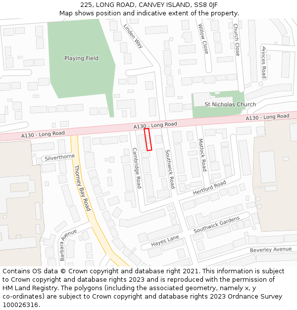 225, LONG ROAD, CANVEY ISLAND, SS8 0JF: Location map and indicative extent of plot