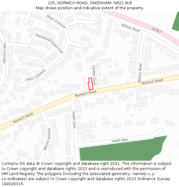 225, NORWICH ROAD, FAKENHAM, NR21 8LR: Location map and indicative extent of plot