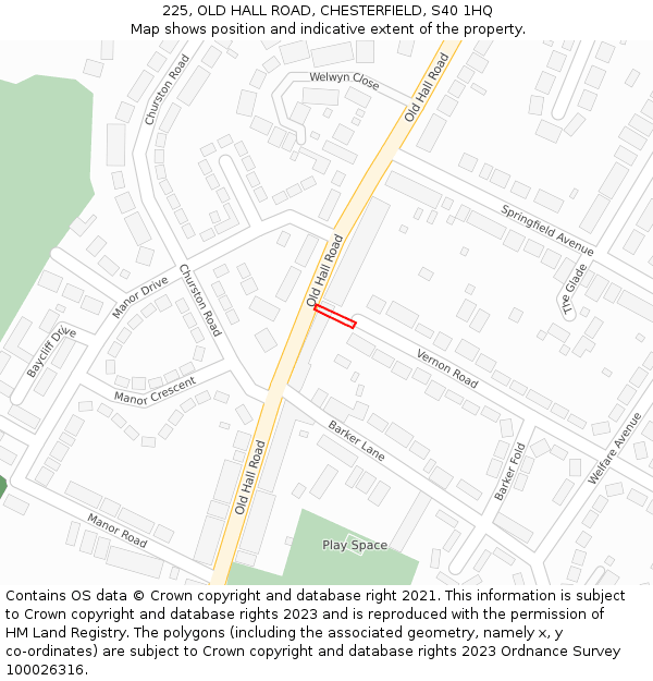 225, OLD HALL ROAD, CHESTERFIELD, S40 1HQ: Location map and indicative extent of plot