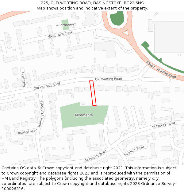 225, OLD WORTING ROAD, BASINGSTOKE, RG22 6NS: Location map and indicative extent of plot