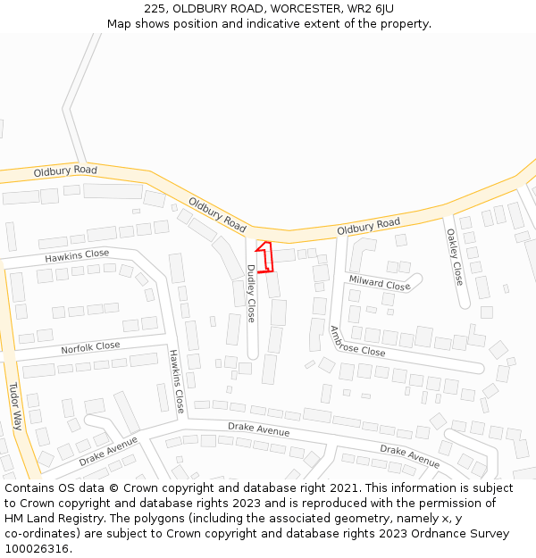225, OLDBURY ROAD, WORCESTER, WR2 6JU: Location map and indicative extent of plot