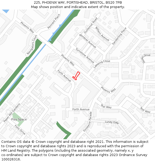 225, PHOENIX WAY, PORTISHEAD, BRISTOL, BS20 7PB: Location map and indicative extent of plot