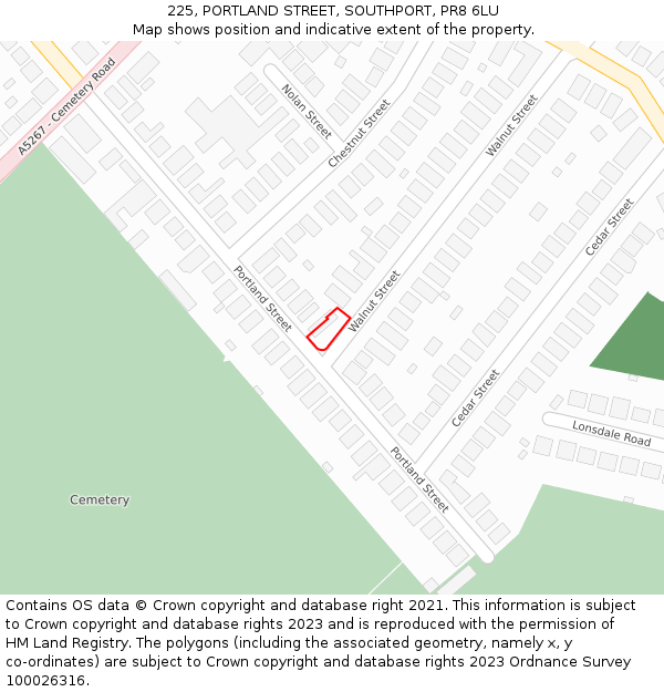 225, PORTLAND STREET, SOUTHPORT, PR8 6LU: Location map and indicative extent of plot