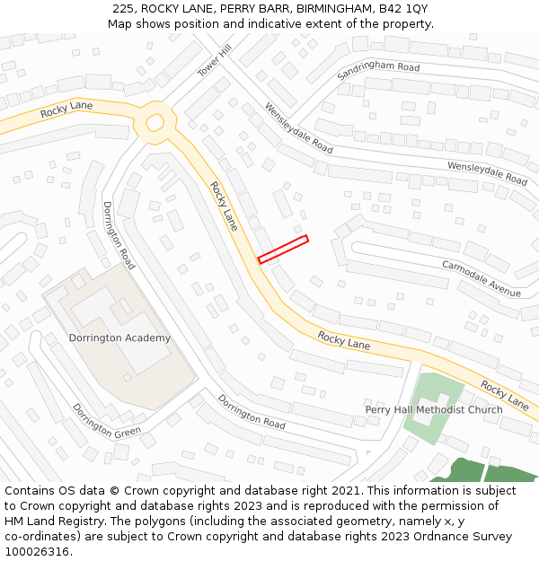 225, ROCKY LANE, PERRY BARR, BIRMINGHAM, B42 1QY: Location map and indicative extent of plot