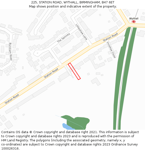 225, STATION ROAD, WYTHALL, BIRMINGHAM, B47 6ET: Location map and indicative extent of plot