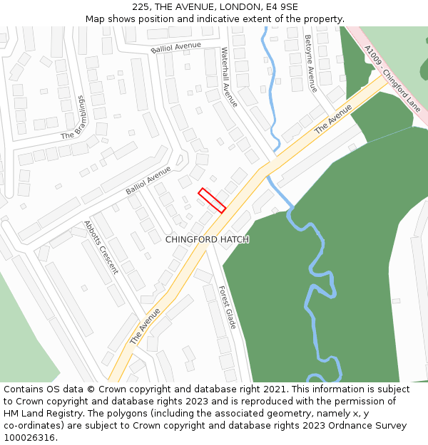 225, THE AVENUE, LONDON, E4 9SE: Location map and indicative extent of plot