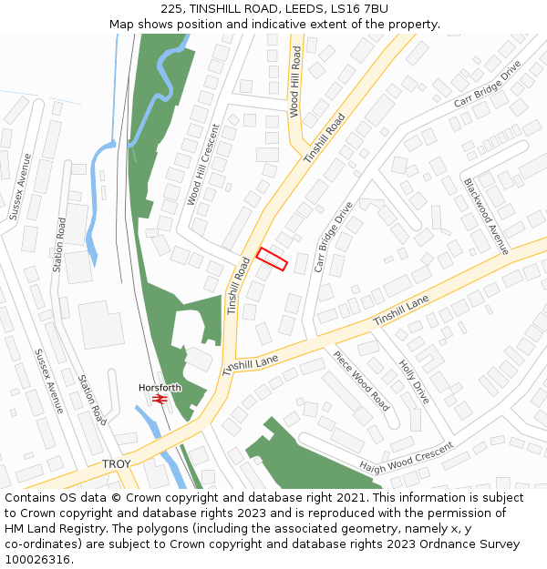 225, TINSHILL ROAD, LEEDS, LS16 7BU: Location map and indicative extent of plot