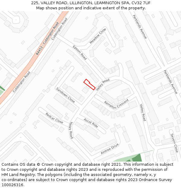 225, VALLEY ROAD, LILLINGTON, LEAMINGTON SPA, CV32 7UF: Location map and indicative extent of plot