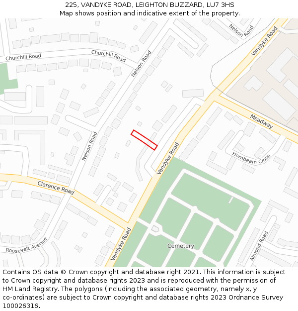 225, VANDYKE ROAD, LEIGHTON BUZZARD, LU7 3HS: Location map and indicative extent of plot