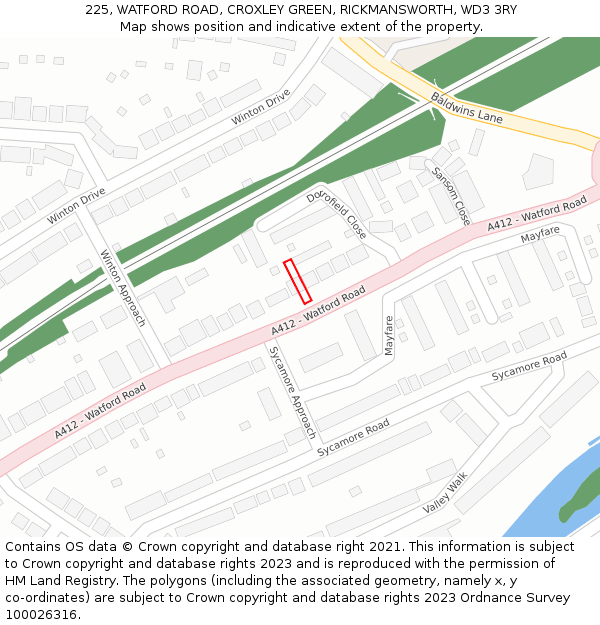 225, WATFORD ROAD, CROXLEY GREEN, RICKMANSWORTH, WD3 3RY: Location map and indicative extent of plot