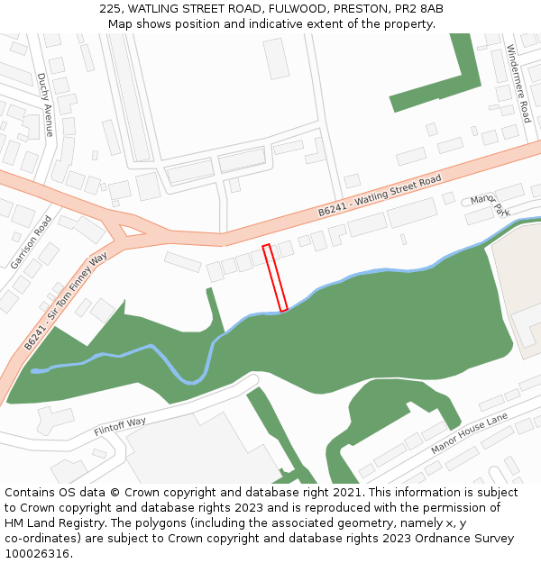 225, WATLING STREET ROAD, FULWOOD, PRESTON, PR2 8AB: Location map and indicative extent of plot