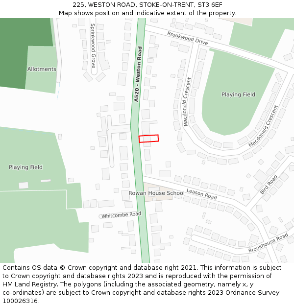 225, WESTON ROAD, STOKE-ON-TRENT, ST3 6EF: Location map and indicative extent of plot