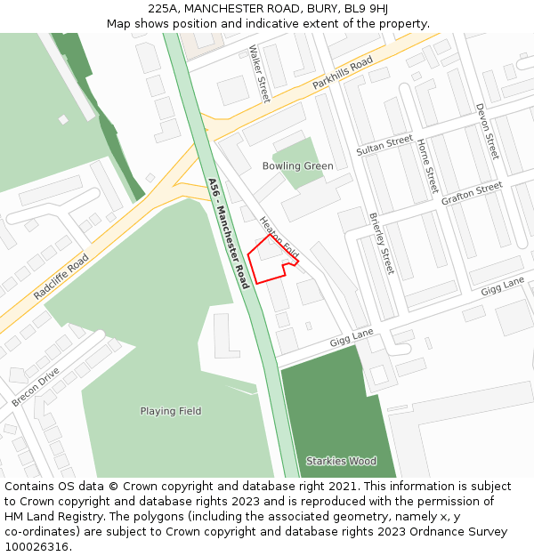 225A, MANCHESTER ROAD, BURY, BL9 9HJ: Location map and indicative extent of plot