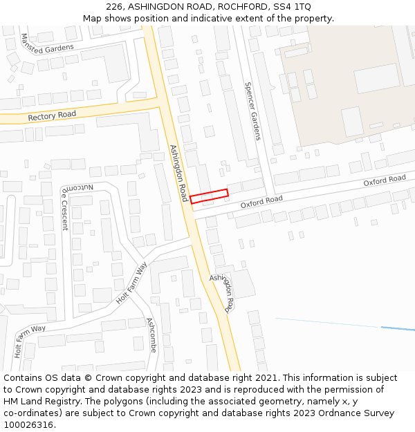 226, ASHINGDON ROAD, ROCHFORD, SS4 1TQ: Location map and indicative extent of plot