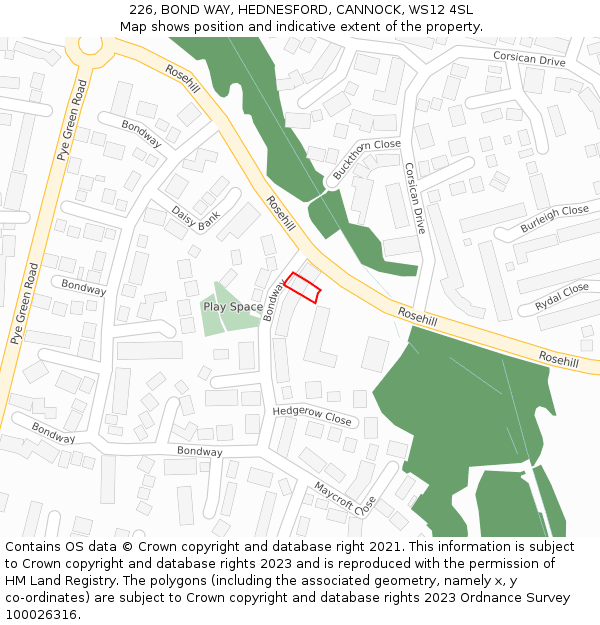 226, BOND WAY, HEDNESFORD, CANNOCK, WS12 4SL: Location map and indicative extent of plot