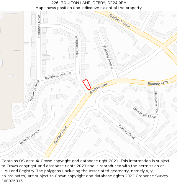 226, BOULTON LANE, DERBY, DE24 0BA: Location map and indicative extent of plot