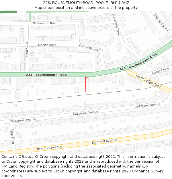 226, BOURNEMOUTH ROAD, POOLE, BH14 9HZ: Location map and indicative extent of plot