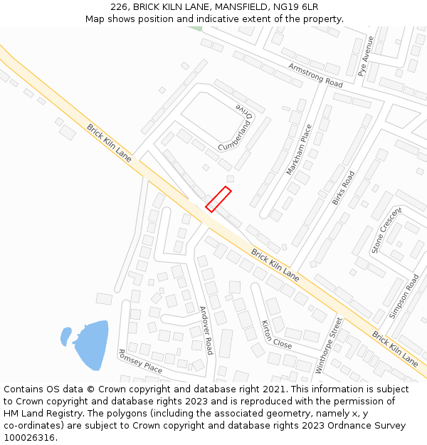 226, BRICK KILN LANE, MANSFIELD, NG19 6LR: Location map and indicative extent of plot