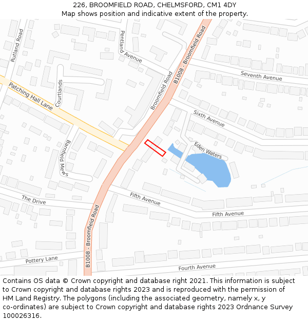 226, BROOMFIELD ROAD, CHELMSFORD, CM1 4DY: Location map and indicative extent of plot