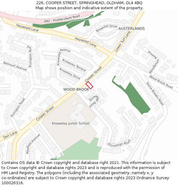 226, COOPER STREET, SPRINGHEAD, OLDHAM, OL4 4BQ: Location map and indicative extent of plot