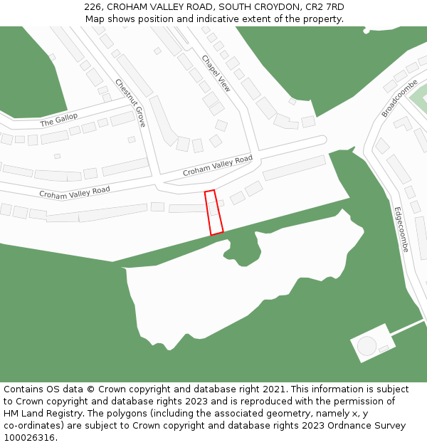 226, CROHAM VALLEY ROAD, SOUTH CROYDON, CR2 7RD: Location map and indicative extent of plot