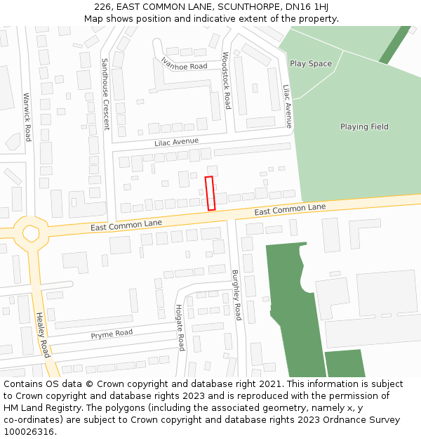 226, EAST COMMON LANE, SCUNTHORPE, DN16 1HJ: Location map and indicative extent of plot