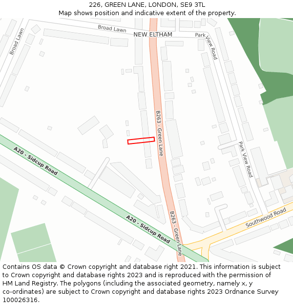 226, GREEN LANE, LONDON, SE9 3TL: Location map and indicative extent of plot