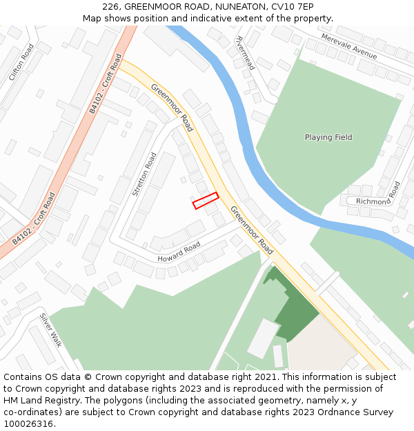 226, GREENMOOR ROAD, NUNEATON, CV10 7EP: Location map and indicative extent of plot