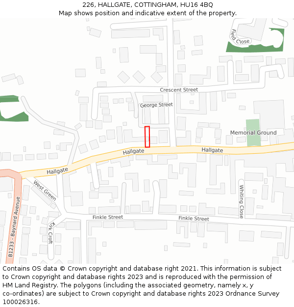 226, HALLGATE, COTTINGHAM, HU16 4BQ: Location map and indicative extent of plot