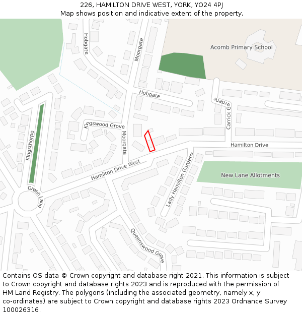 226, HAMILTON DRIVE WEST, YORK, YO24 4PJ: Location map and indicative extent of plot