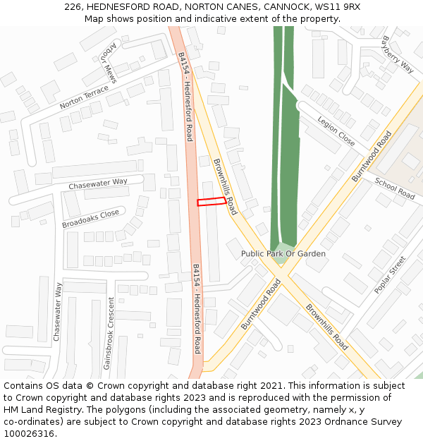 226, HEDNESFORD ROAD, NORTON CANES, CANNOCK, WS11 9RX: Location map and indicative extent of plot